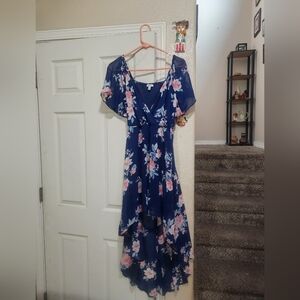 Auw Floral Navy Blue Women's Dress Size M High Low